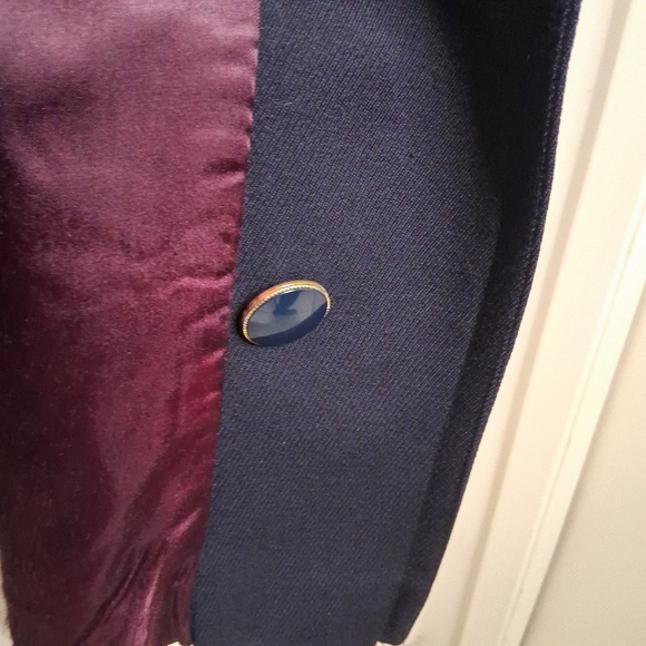 VINTAGE Anna Collection Saxonia Pure Virgin Wool Navy Blue Trench Coat - Picture 14 of 16